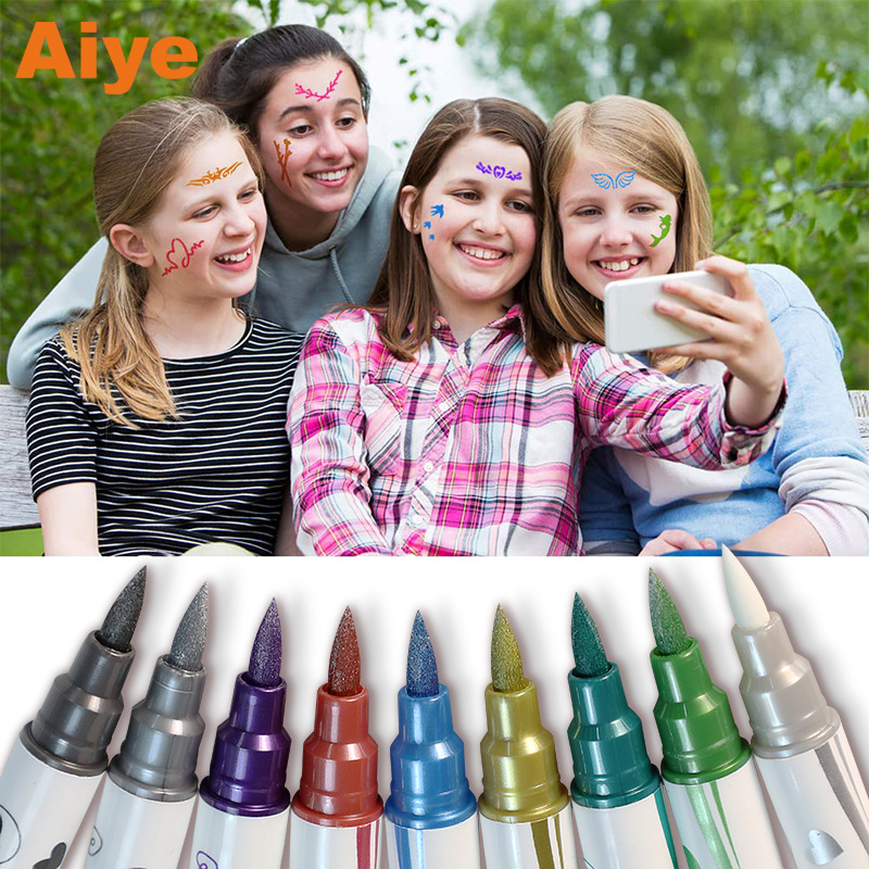 Línea de gancho de color de pluma de tatuaje temporal de cabeza suave transfronteriza DIY nuevo multifuncional pluma de tatuaje de doble cabeza fábrica al por mayor