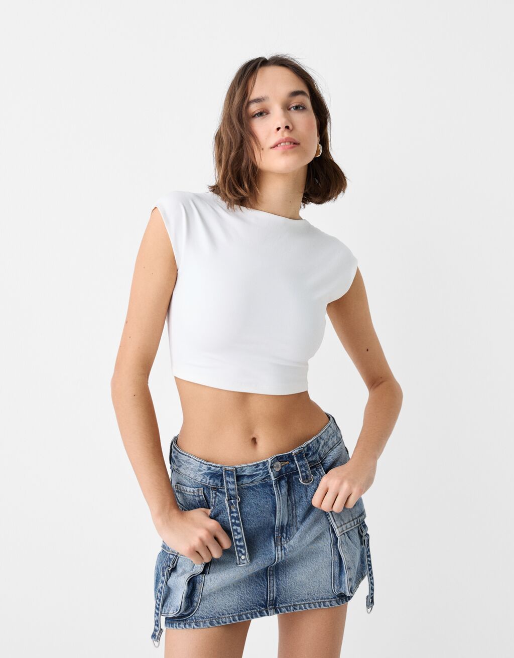 Women's Denim Utility Mini Skirt With Multi-pockets For Everyday_voghion.com