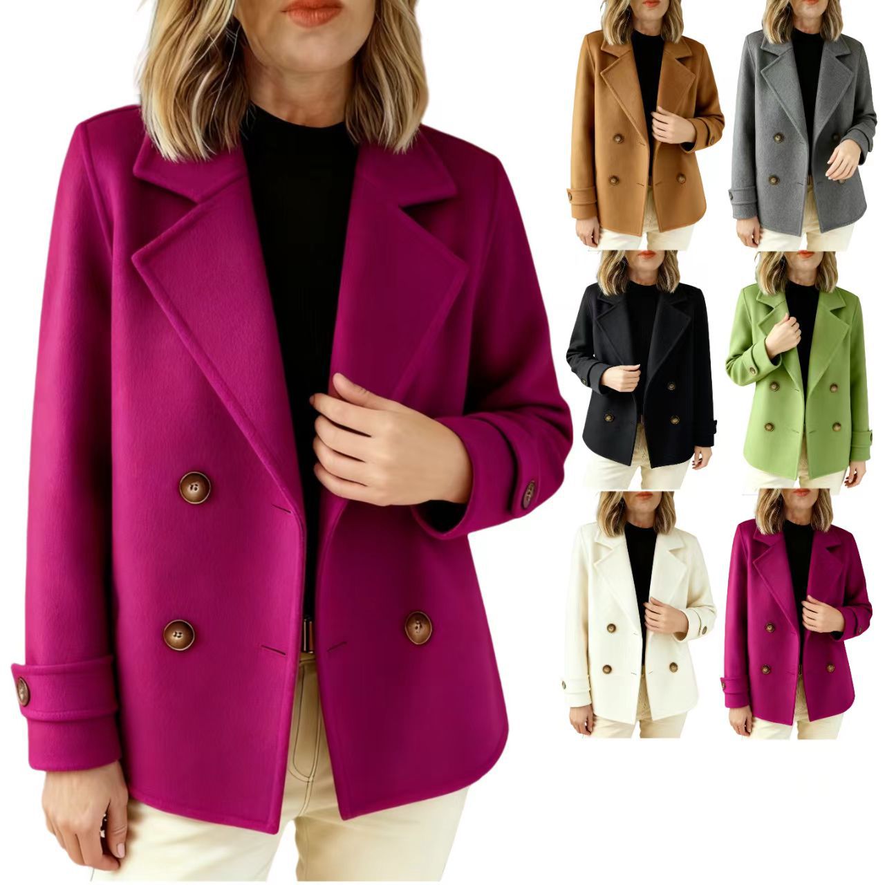 跨境亚马逊独立站外贸欧美女装2026秋冬新款纯色时尚气质毛呢外套