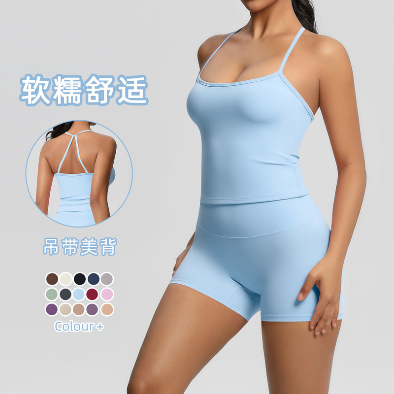 Europe and the United States Cross-border Sanding Beauty Back Yoga Clothing Quick-drying Slim-fit Fitness Shorts Sportswear Camisole Yoga suit