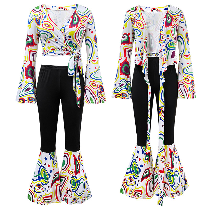 2025 Foreign Trade New 70 s Long Sleeve Printing Disco suit Women's Halloween Stage Performance suit 2025 Foreign Trade New 70 s Long Sleeve Printing Disco suit Women's Halloween Stage Performance suit