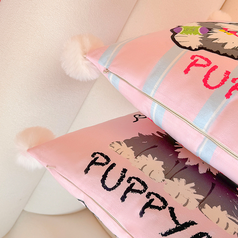 Funda de almohada con estampado Schonari, sofá de sala de estar, almohada, impresión de cabecera, almohada de cintura abstracta, bola de pelo