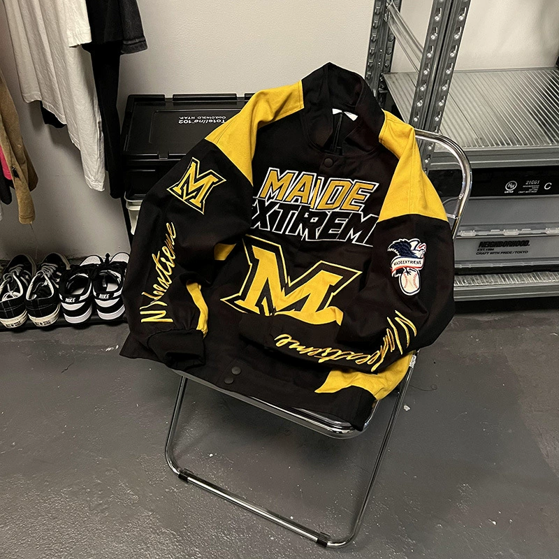 Мужская и женская хип-хоп свободная гоночная куртка американский ретро уличная весенняя и осенняя вышивка буква мотоциклетный бейсбольный костюм куртка