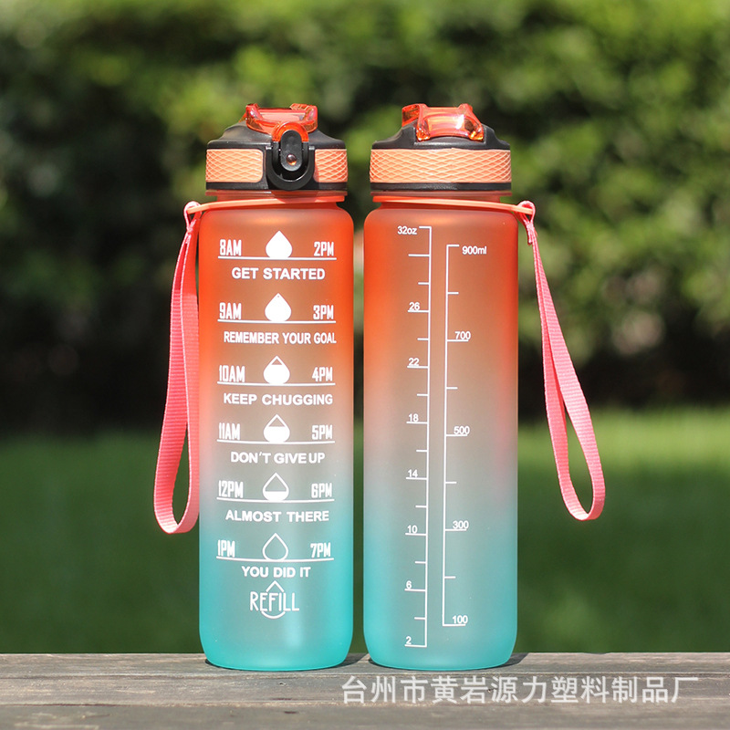 En stock 1000ml Amazon Tritan plástico botella de agua rebote cubierta con escala paja deportes taza espacio