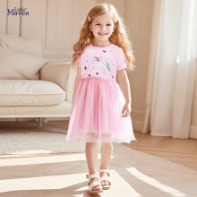 Little maven欧美网纱女童公主裙夏季纯棉短袖儿童连衣裙可爱童裙