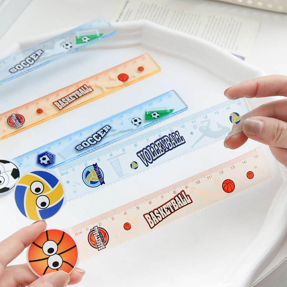 Bonita regla de baloncesto de fútbol dibujos animados 15cm onda regla de medición de pupilos de primaria artículos de papelería