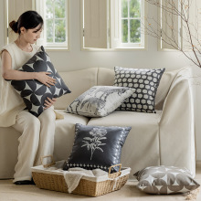 防水科技布印花抱枕沙发客厅轻奢靠枕套橙色靠垫皮靠垫床头