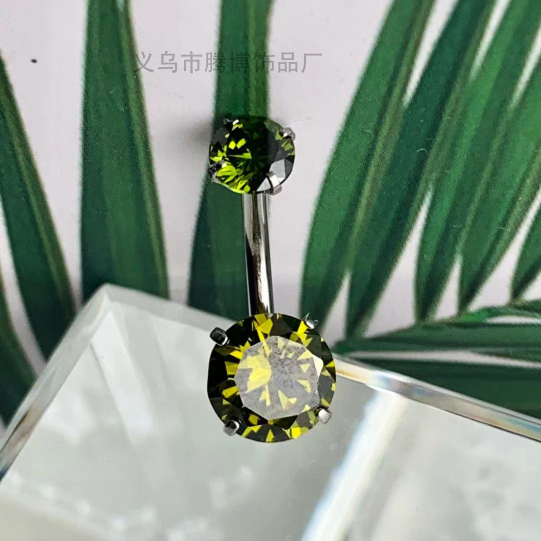 Piercing nombril à double bouton en acier titane multicolore avec zircon, facile à porter, disponible en ligne transfrontalière._voghion.com