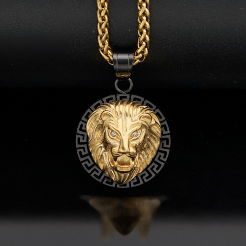 European and American cross-border new hip-hop Hiphop jewelry 316 stainless steel gold-plated hollow lion head pendant QF807
