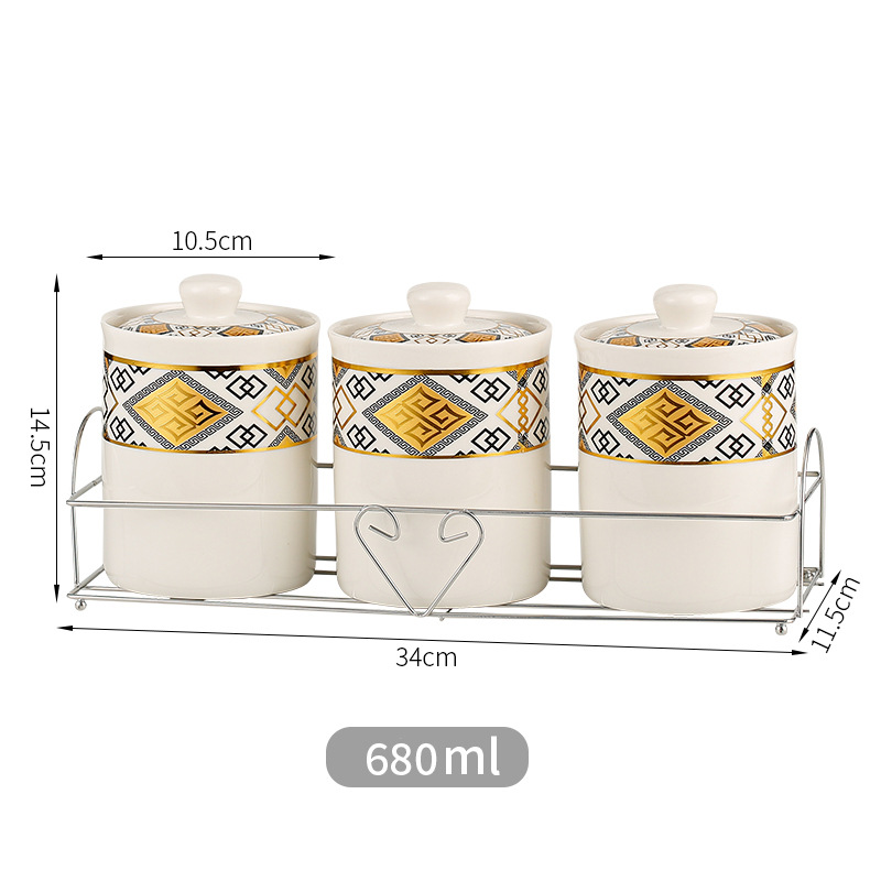Tanque de sellado de cerámica exportado transfronterizo tanque de almacenamiento cubierta de madera tanque de almacenamiento de té de cocina condimento lata de café set