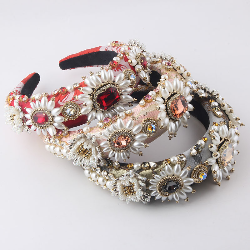 Barockes Leichtes Luxus-schwamm-stirnband Mit Diamantbesatz Und Perlenschmuck display picture 1