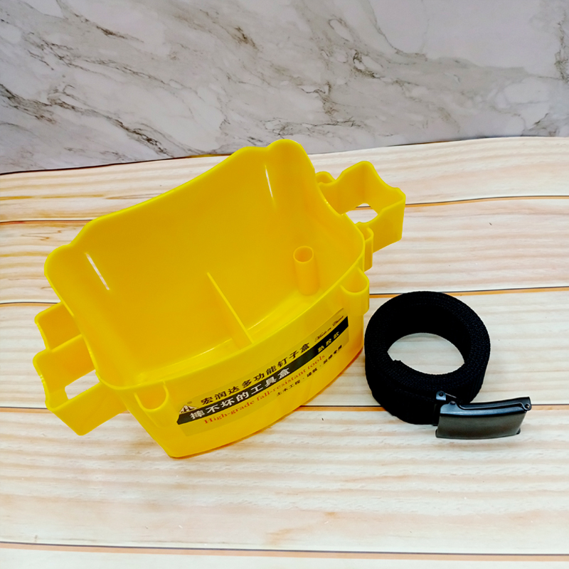 Caja de clavos de carpintería de plástico, clavos de tierra, riñonera de cubo, caja de herramientas portátil, caja de cintura de bolsillo de clavos engrosados multifunción de rejilla doble