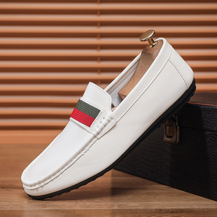 Doudou Shoes Men's Summer New Fashion Men's Shoes Versatile Men's Comfortable Soft Sole One-Leg Driving Casual Leather Shoes Trendy