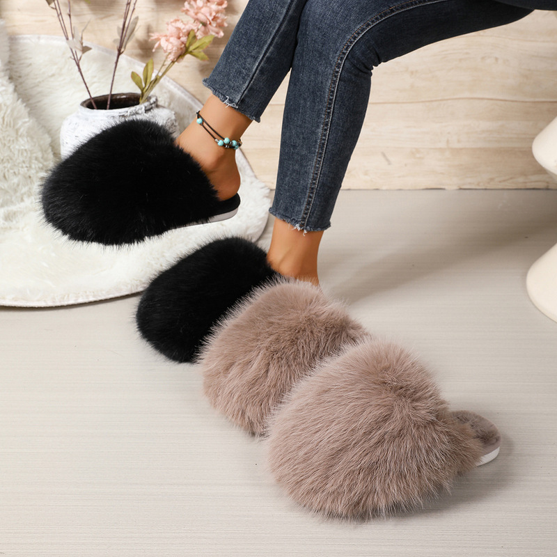 Cross-Border Amazon Fluffy Fur Slippers for Women, Autumn and Winter Fashion, Foreign Trade Large Size Closed-Toe Cotton Slippers Wholesale Cross-Border Amazon Fluffy Fur Slippers for Women, Autumn and Winter Fashion, Foreign Trade Large Size Closed-Toe Cotton Slippers Wholesale