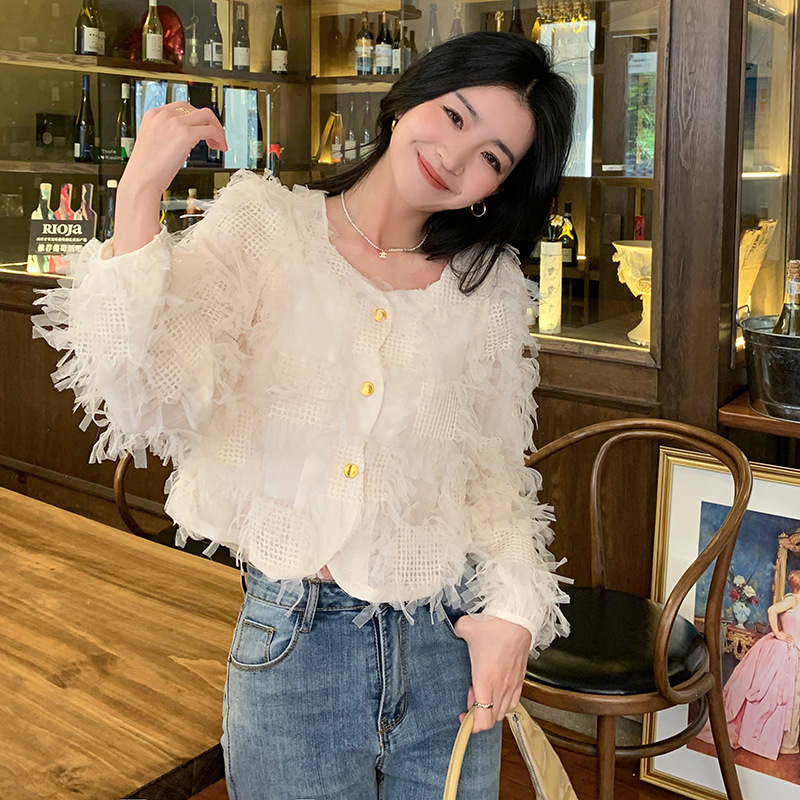 Shipped ◆ Real shot of the new 2026 autumn Korean-style versatile tassel long-sleeve lace shirt for women Shipped ◆ Real shot of the new 2026 autumn Korean-style versatile tassel long-sleeve lace shirt for women