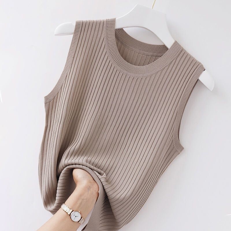 Women's Plus Size Camisole with Base White Short Knitted Slimming Thin All-match Sleeveless Top for Summer