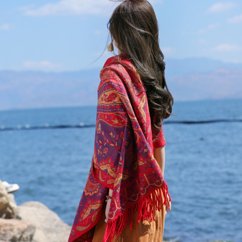 Yunnan Lijiang cashew ethnic style air-conditioned shawl dual-purpose versatile thickened scarf women's large long scarf winter shawl