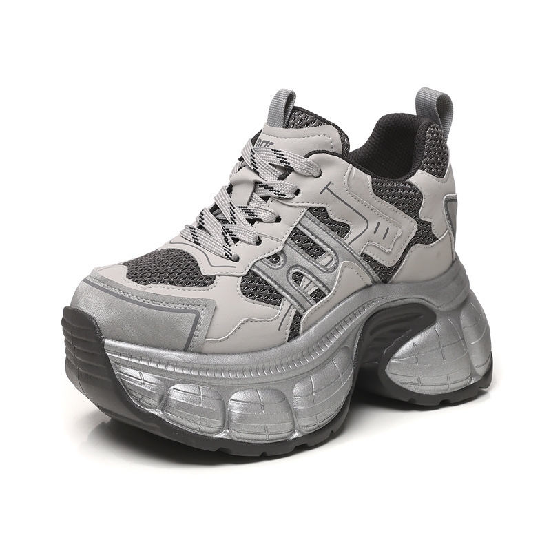 Giày sneaker nữ chunky đế dày mặt lưới thoáng khí, phong cách thể thao — màu trắng