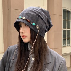 波西米亚民族风堆堆帽女复古大头围百搭包头帽宽松显脸小冷帽子潮