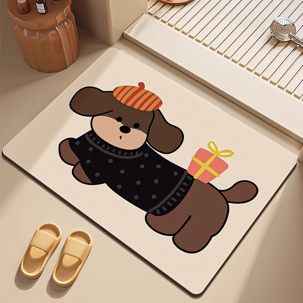 Alfombrilla absorbente de baño de dibujos animados, alfombra antideslizante de barro de diatomeas en la puerta del baño, alfombra de secado rápido desechable para el baño doméstico