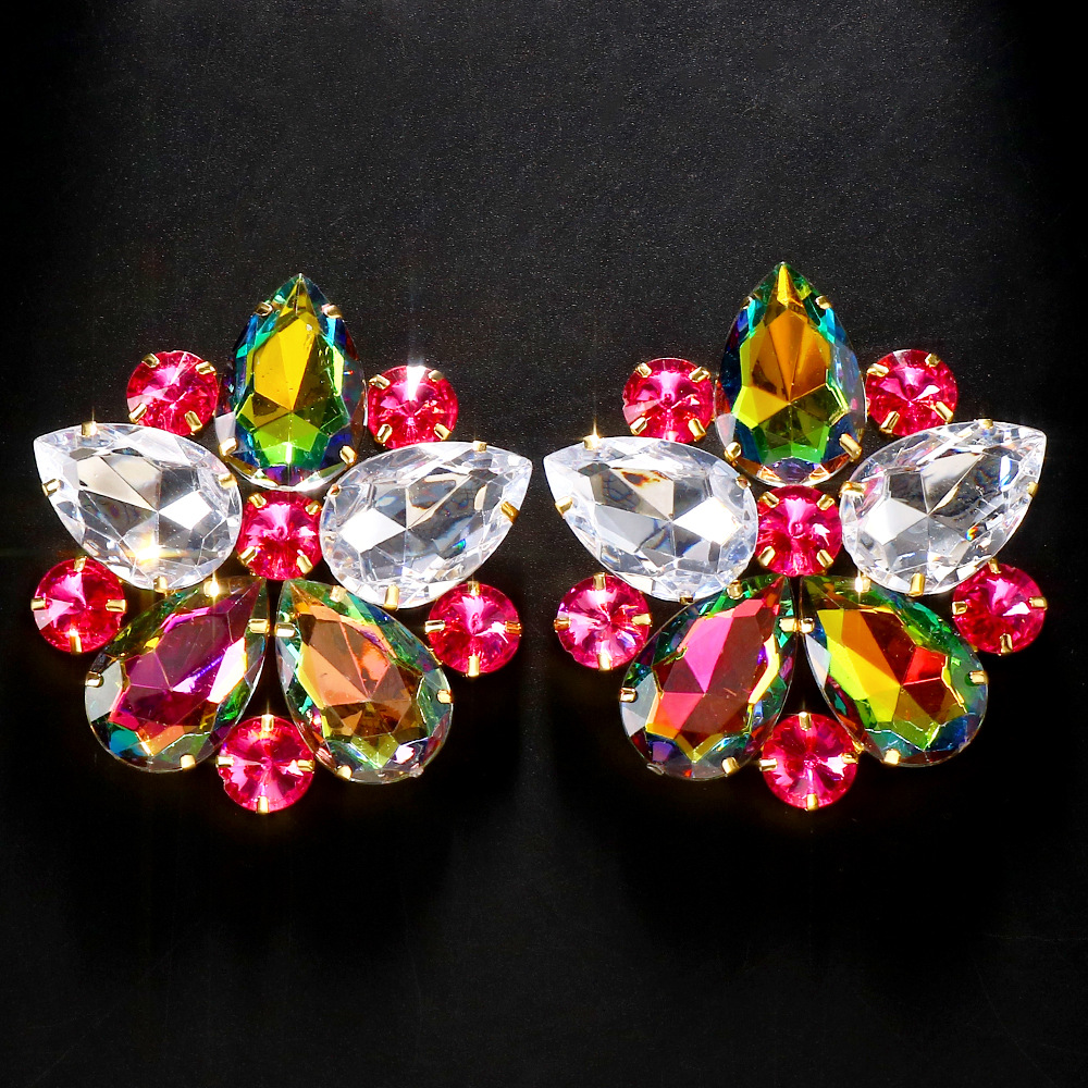 Moda flor personalizada clip de oreja sin perforado exagerado color diamante pendientes estilo europeo y americano ins accesorios pendientes