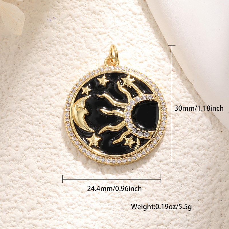 DIY 銅メッキ 18 k ゴールドムーンスターネックレスペンダントオイルドリップジルコン五芒星ブレスレットイヤリングキーホルダーペンダント|undefined