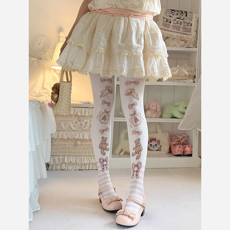 Bear Rabbit Bow Socks Women's Autumn and Winter Skin Beauty Socks Lolita Printed Pantyhose Lolita Japanese Style Sweet Bear Rabbit Bow Socks Women's Autumn and Winter Skin Beauty Socks Lolita Printed Pantyhose Lolita Japanese Style Sweet