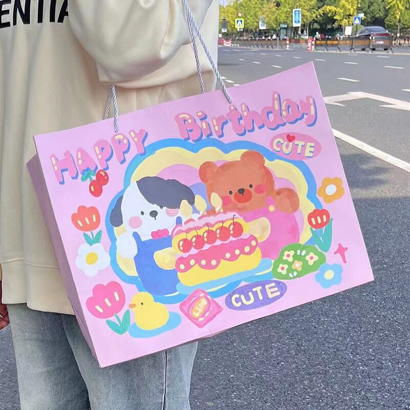 新款涂鸦熊可爱生日礼物手提袋纸袋可爱卡通创意礼品袋购物袋纸袋