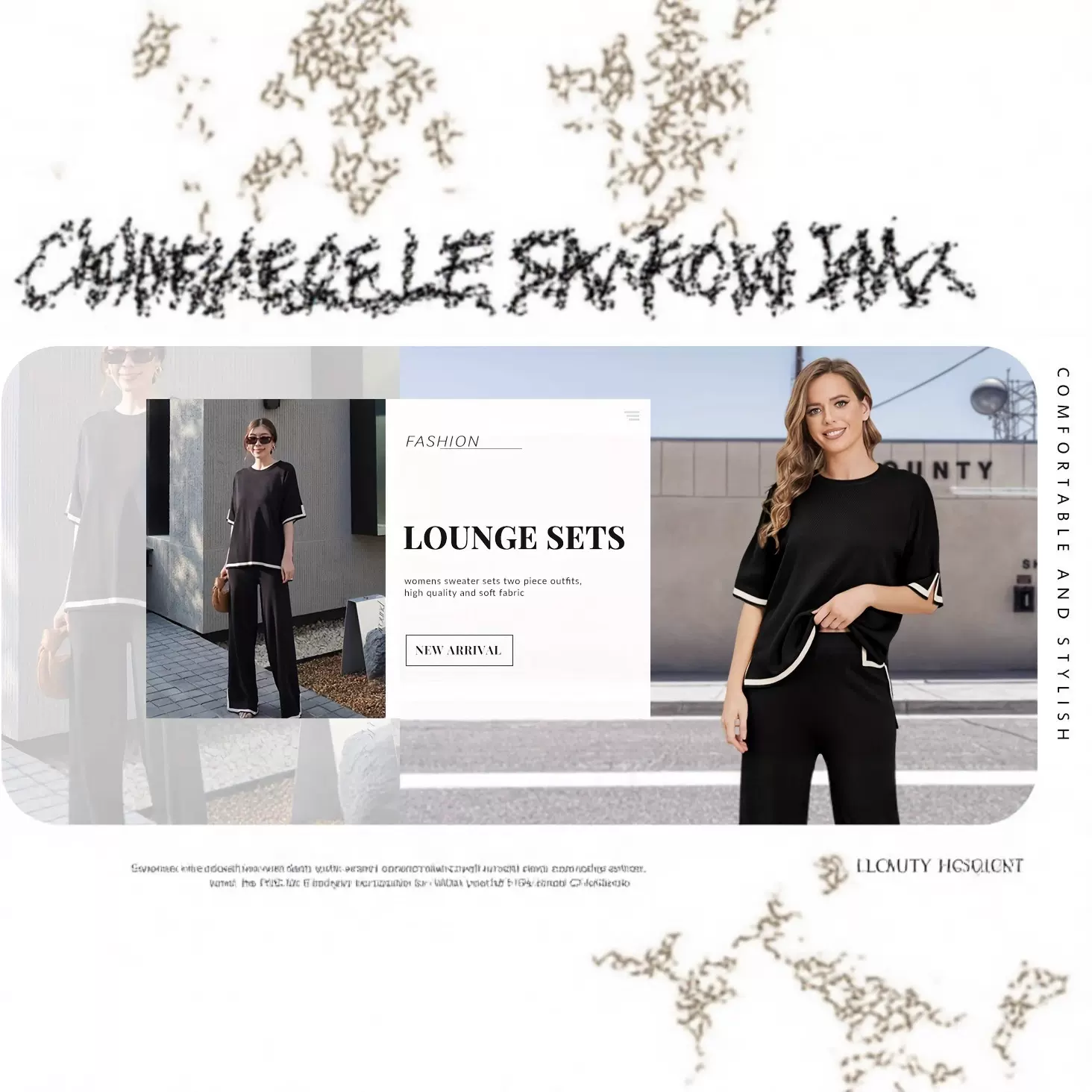 跨境套装气质撞色开叉短袖针织衫+高腰显瘦阔腿裤长裤两件套