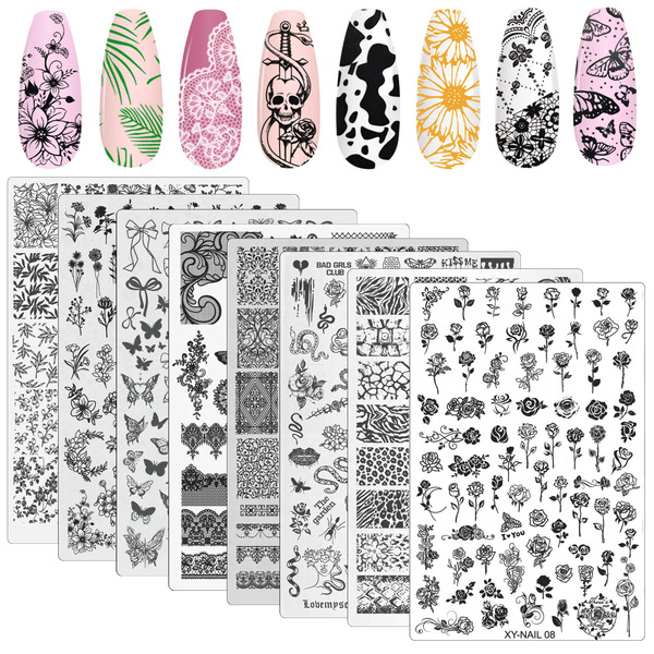 Nailing steel plate butterfly pattern flower lace printed glue…