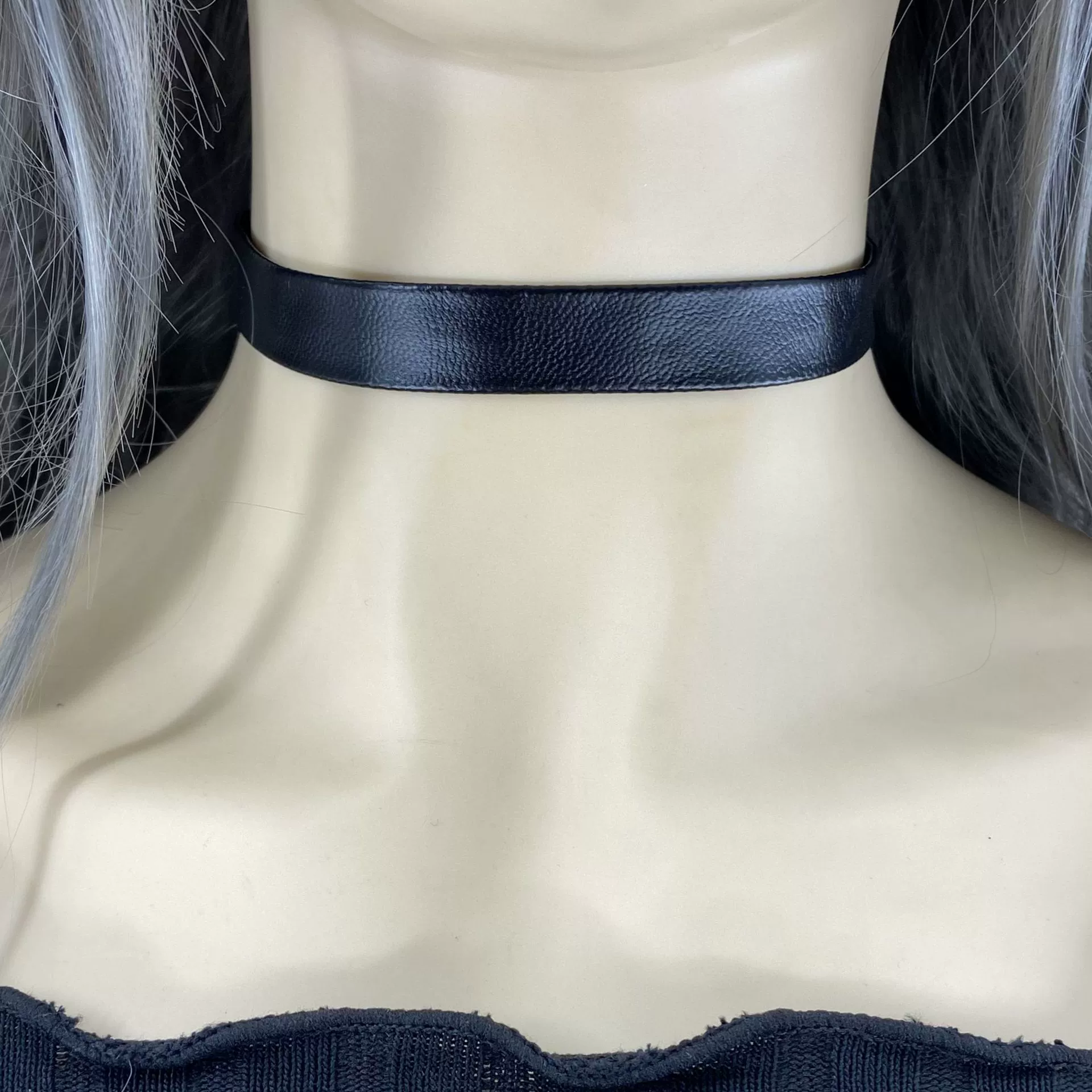 Choker polyurethane short necklace, 30 cm, black, widths 0.5–2 cm