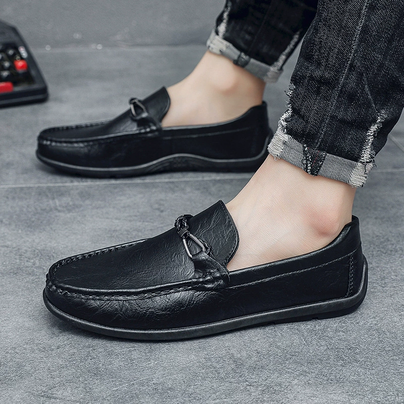 Мужская обувь с мягкой подошвой, Весенняя Новая повседневная обувь, лоферы на плоской подошве без шнуровки, повседневная кожаная обувь, мужская трансграничная обувь