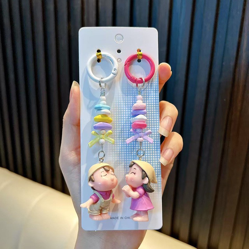 모자를 쓴 달콤한 커플 인형 - 화이트 로즈