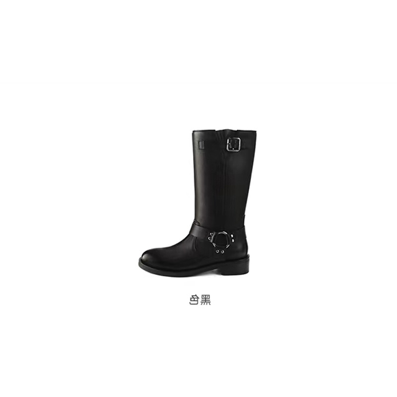 Uva mamá 2023 otoño e invierno nuevo fresco chic vegetal curtido francés retro hebilla de cinturón de media pantorrilla fondo grueso botas de caballero para las mujeres
