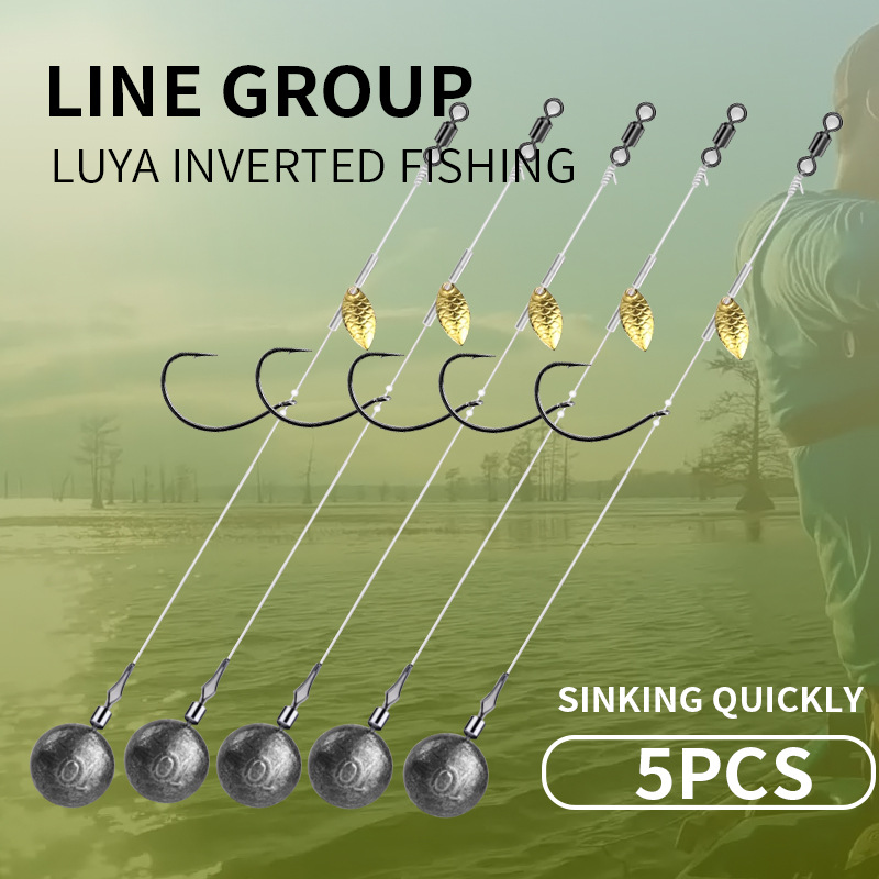 Lead Sinker with Cylindrical Handle Hook, Weighted Bass Fishing Rig, Curved Bait, Curly Tail Trolling Lure, Ready-Made and Tied