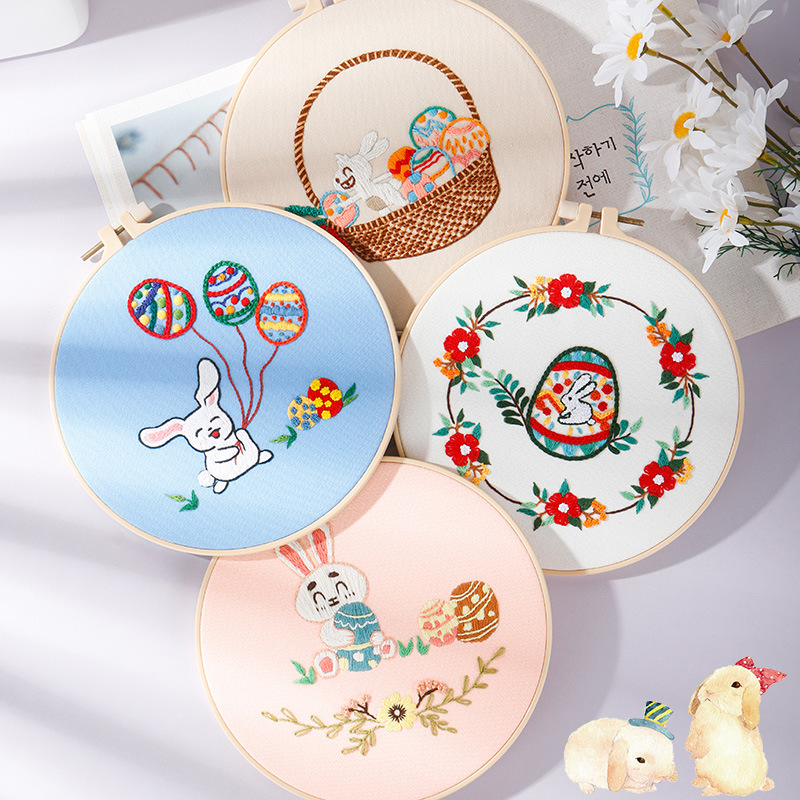 Original nuevo hecho a mano DIY Kit de bordado material paquete Arco Iris conejo Pascua huevo costura traje