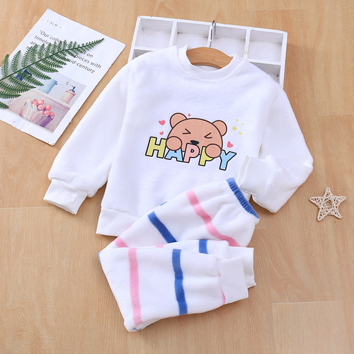 Children's Flannel Pajamas Winter Boys' Homecoming Set Girls' Fleece Warm Baby Autumn/Winter Cartoon Wholesale