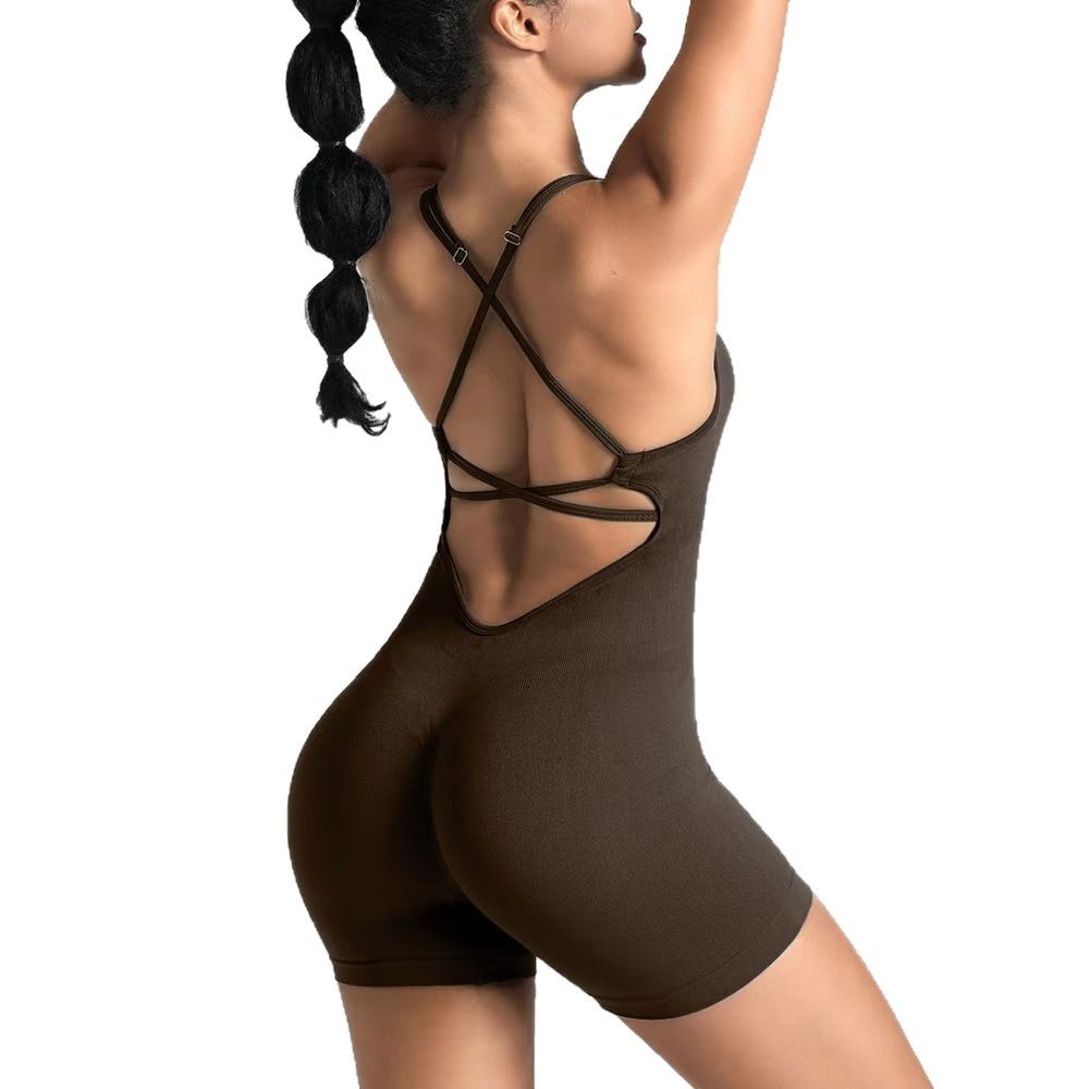 Seamless Bodysuit Yoga Wear Sports Bra With Beautiful Back Peach Shaped Buttocks Fitness Wear Suspender Bodysuit Buttock Lifting_desvips.com