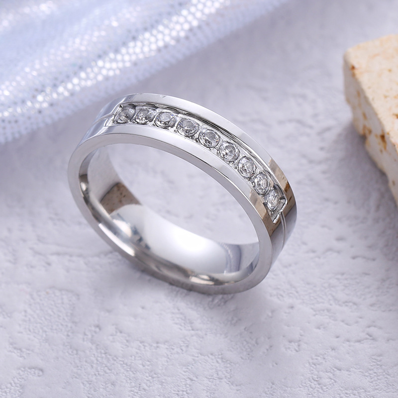 Street Occasion Stainless Steel Material Wholesale Simple Style Solid Color Stainless Steel Zircon Rings