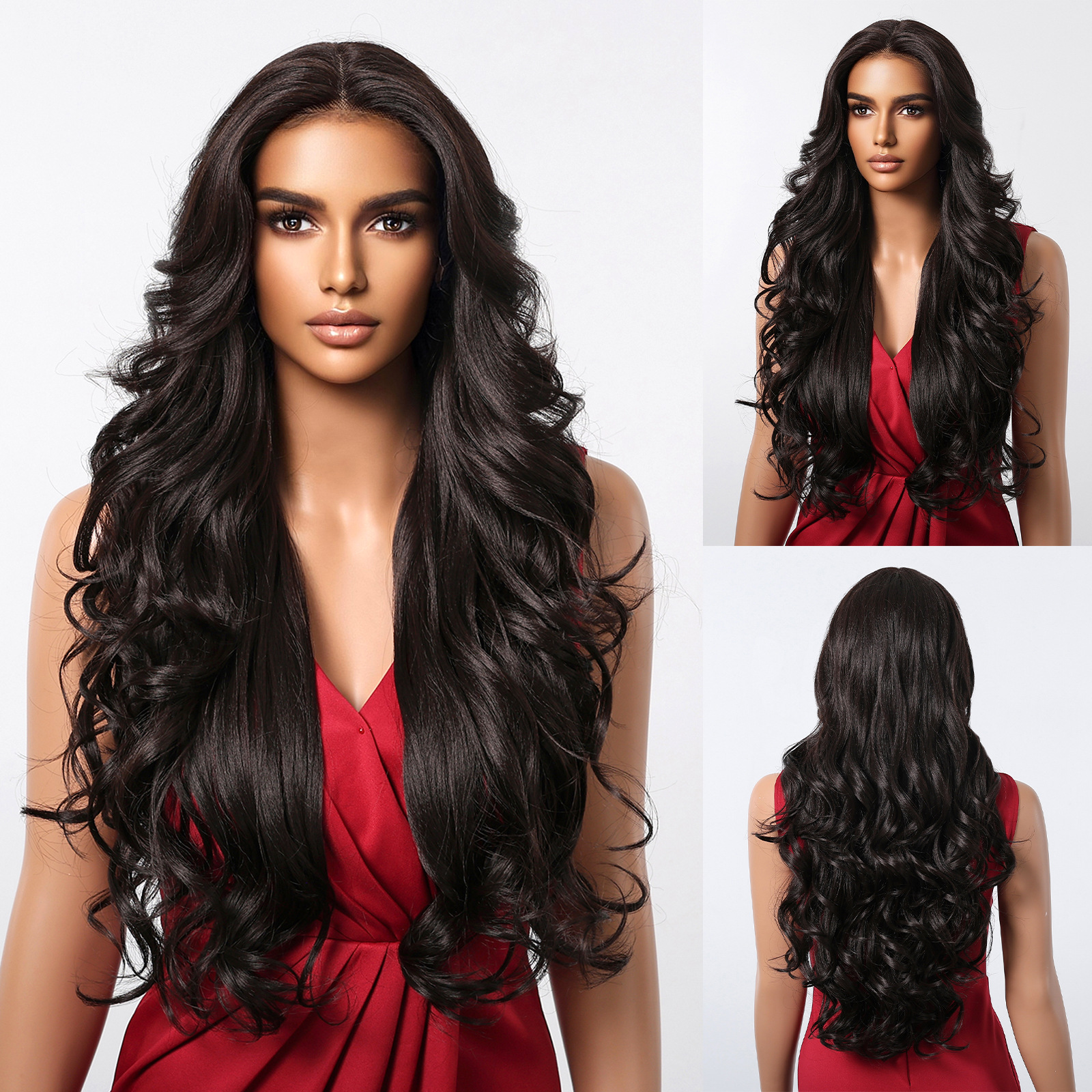 Peluca de encaje Futura de gran tamaño 13*6 para mujer, cabello largo y rizado en degradado marrón claro, peluca completa.