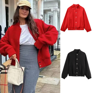 Aliexpress Cross-Border European and American Red Women's Clothing Spring and Autumn New European and American Style Solid Color Woolen Baseball Uniforms