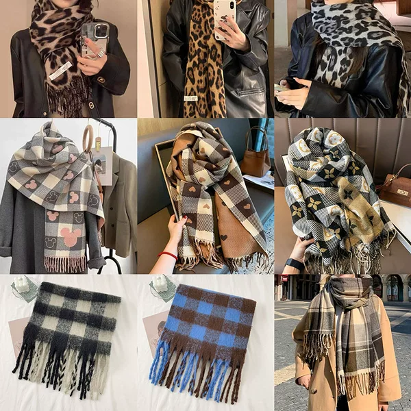 New Plaid Scarf for Women, Winter High-End Versatile Autumn and Winter Faux Cashmere Scarf, Student Warm Shawl and Neck Warmer