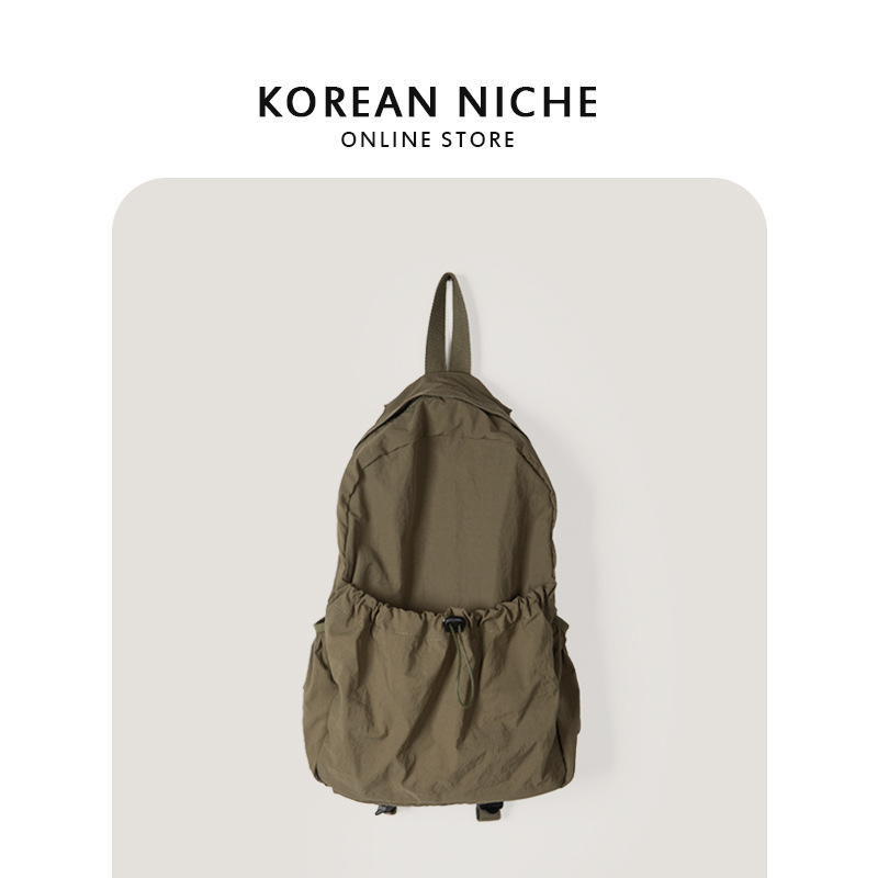 Koreanische Nische Instagram wasserdichter Nylongewebe-Rucksack mit Kordelzug für Damen, vielseitig, leicht, große Kapazität für Studenten_voghion.com