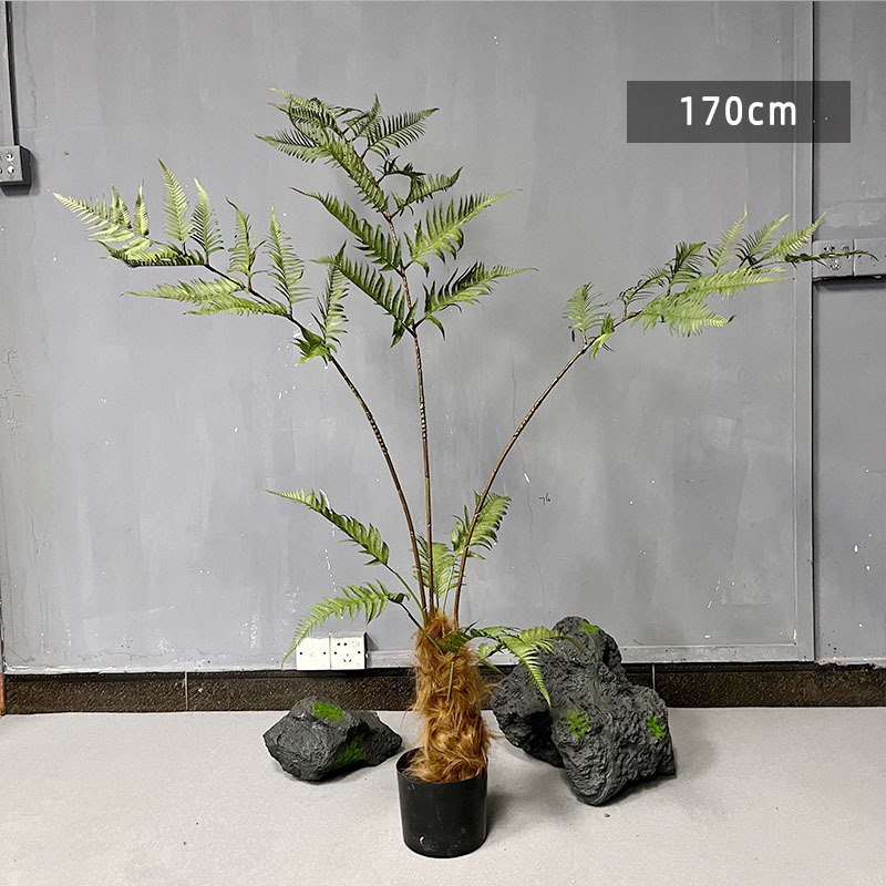 Simulación paisajística de helecho de cabeza de mono plantación de maceta de seda dorada decoración interior plantación de plantas falsas de alta simulación
