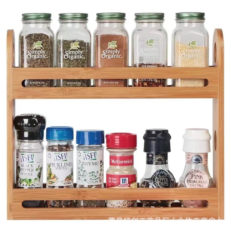 Bamboo double-layer storage rack Household kitchen seasoning jar storage rack Bathroom toiletries sorting rack