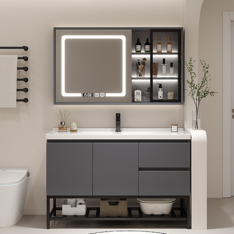 Simple Solid Wood Ceramic Basin Integrated Basin Bathroom Cabinet Floor-Standing Wash Basin Cabinet Combination Bathroom Washbasin