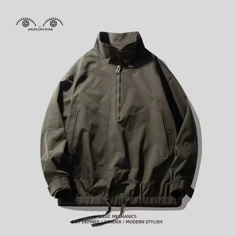 Pilotenjacke Herbst Herren American High Street Funktionaler Sonnenschutz Lose Stehkragen Mantel Top Workwear Style_voghion.com