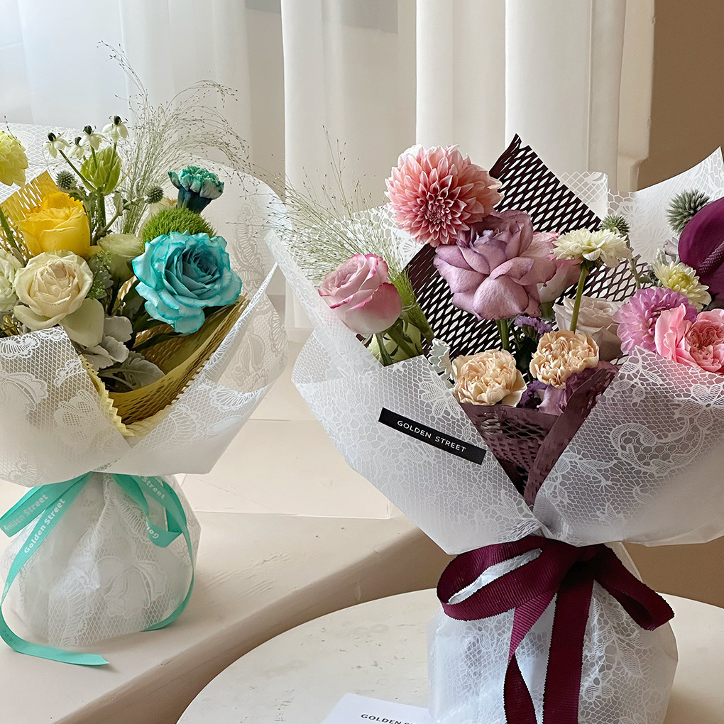 Li Zhi Ran encaje sueños nieveopp papel impermeable niebla cara ramo de flores papel de envoltura de flores transparentes papel de envoltura de flores