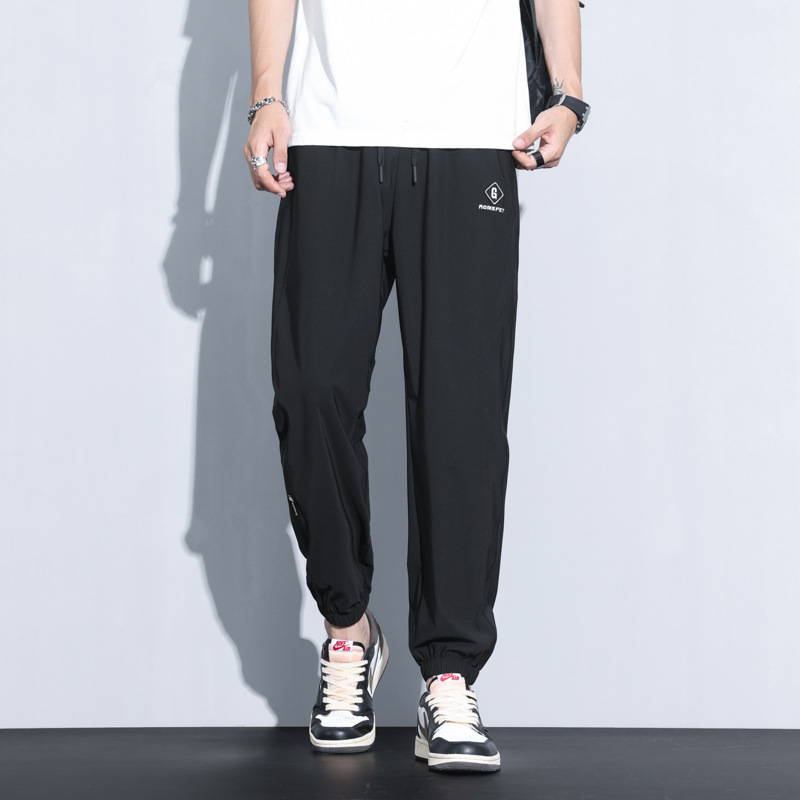 Ice Silk Pants Men's Summer Thin 2025 New Men's Sports Pants Loose Leg-Tie Breathable Quick-Drying Casual Pants Dropshipping