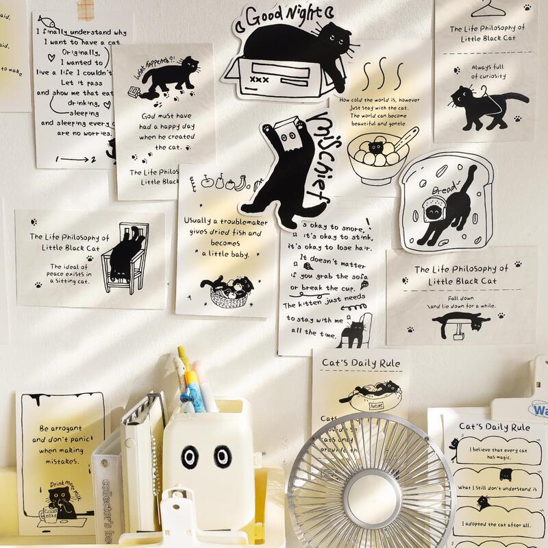 Mo Mo Little Black Cat Boxed Postcard Cute Cartoon Pet English Gift Message Blessing Card Dormitory Wall Decoration